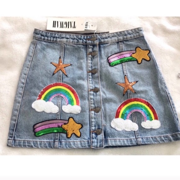 LF Rainbow Patch Denim Mini Skirt by Taigwah - Picture 2 of 4